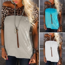 Fashion Leopard Print Spliced Short Sleeve Round Neck T-shirt
