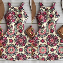 Fashion Sleeveless Round Neck Printed Dress