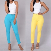 Fashion Solid Color Slim Fit High Waist Skinny Pants