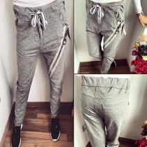 Casual Style Oblique Zipper Drawstring Waist Pants For Women