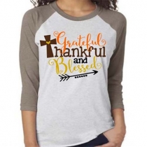 Casual Style Letters Printed Round Neck 3/4 Sleeve T-shirt