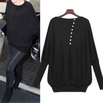 Trendy Solid Color Round Neck Bat Sleeve Relaxed Knit Sweater