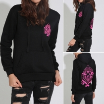 Fashion Casual Long Sleeve Flower Printed Hoodie Sweatshirt 
