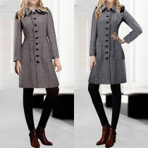 Fashion Striped Single-breasted Woolen Slim Fit Vest Coat 