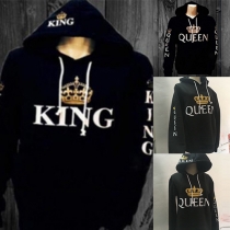 Casual Style Long Sleeve Letters Printed Couple Hoodies