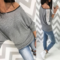 Fashion Lace Spliced Long Sleeve Round Neck T-shirt