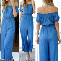 Sexy Off-shoulder High Waist Solid Color Jumpsuit