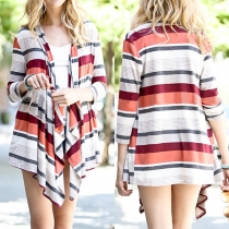 Fashion Casual Colorful Stripe Skew Collar Bracelet Sleeve Cardigan 