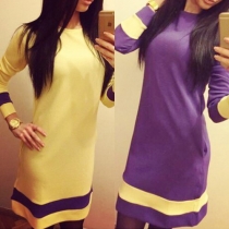 Fashion Casual Splice Color Long Sleeve Dress 