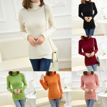Fashion Lace Spliced Long Sleeve Turtleneck Knit Tops