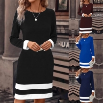 Elegant Långärmad Mock Tvådelad Slim Fit Stickad Klänning