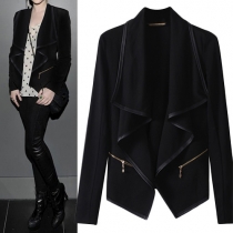 Fashion Retro Solid Color Lapel Irregular Hemline Cardigan 