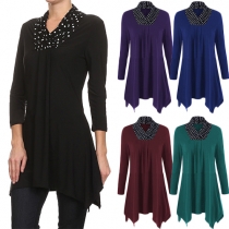 Fashion Pile Collar Irregualr Hemline Long Sleeve Tops 