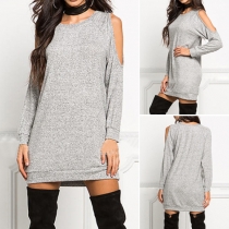 Fashion Casual Solid Color Cold Shoulder Knit Tops 