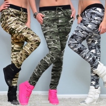 Fashion Elastic Waist Camouflage Printed Pencil Pants