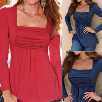Fashion Solid Color Long Sleeve Square Collar Tops