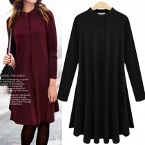 Fashion Solid Color Long Sleeve Mock Neck Oversized Dress