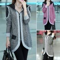 Fashion Casual Spliced Long Sleeve Slim Fit Knit Hoodie Cardigan