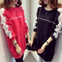 Fashion Casual Sweet Lace Spliced Long Sleeve Sweatshirt