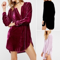 Fashion Casual Sexy Solid Color V-neck Irregular Hemline Dress