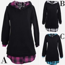 Fashion Casual Mock Two-piece Long Sleeve Hoodie Sweatshirt 