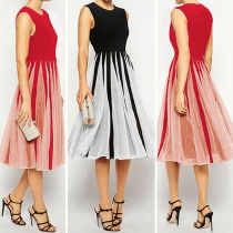 Fashion Round Neck Sleeveless Gauze Pleated Dress 