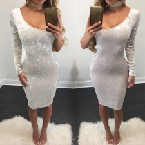 Fashion Sexy Solid Color Oblique Shoulder Bandage Sheath Dress 