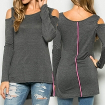 Fashion Casual Cold Shoulder High-low Hemline Long Sleeve Tops 