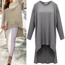 Fashion Solid Color High-low Hemline Long Sleeve Dress