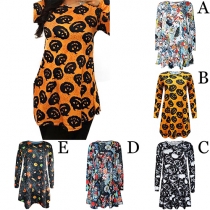 Fashion Long Sleeve Round Neck Printed Dress