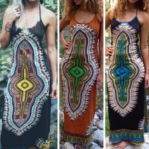 Sexy Bohemian Printed Sleeveless Slim Fit Maxi Dress 
