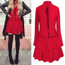 Fashion Elegant Solid Color Long Sleeve Flouncing Dress