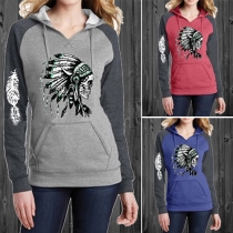 Fashion Casual Printed Long Sleeve Front Pocket Hoodie Sweatshirt 