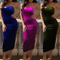 Sexy Strapless Solid Color Slim Fit Party Dress