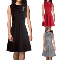 Fashion Sleeveless Cowl Neck High Waist Wrinkled Dress