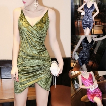 Sexy Backless Deep V-neck Irregular Hem Sling Dress