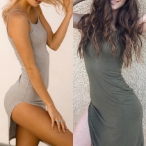 Sexy Backless Slit Hem Solid Color Slim Fit Sling Dress