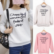Fashion Letters Printed Long Sleeve Round Neck Sweatshirt 