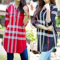 Fashion Lattice 3/4 Sleeve Irregular Loose-fitting Dress 