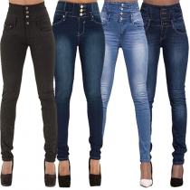 Modekläder - Sexiga Stretchade Slim Fit Jeans med Hög Midja