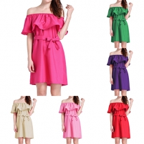 Fashion Casual Solid Color Off-shoulder Ruffle Choker Dress