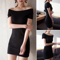 Sexy Off-shoulder Boat Neck Short Sleeve Slim Fit Dress