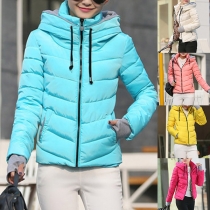 Fashion Knit Spliced Hooded Long Sleeve Warm Padded Coat