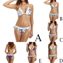 Fashion Sexy Floral Printed Lace Bikini Set 