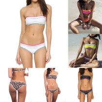 Fashion Sexy Color Spliced Strapless Two-piece Bikini Set 