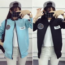 Fashion Unique Printed Long Sleeve Stand Collar Jacket 