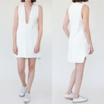 Fashion Sexy Solid Color Deep V-neck Sleeveless Dress 
