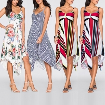 Fashion Elegant Printed Sleeveless Irregular Hemline Dress 