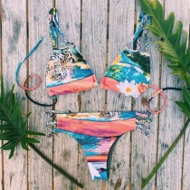 Fashion Sexy Tiger Floral Printed Two-piece Bikini Set 