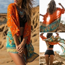Fashion Casual Floral Printed Chiffon Suncreen Cardigan 